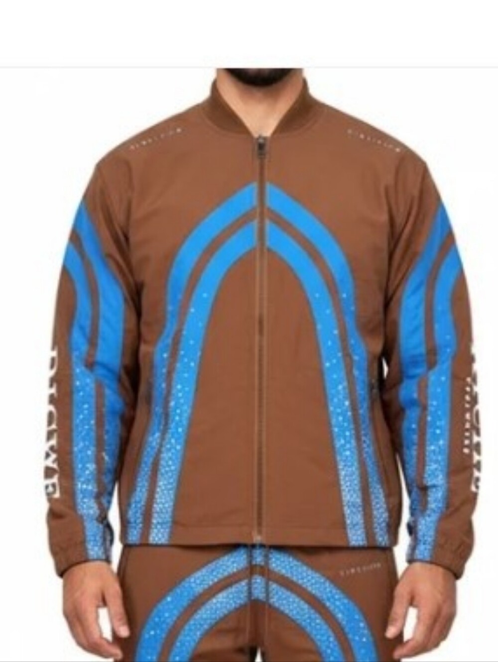 VIE+RICHE Neostone Embellished Streetwear Jacket Mens Choco Brown Sz XL NWT